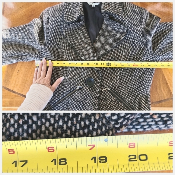 CAbi Tweed Moto Jacket Size 8 Wool Blend #638 Lined Zipper Pockets One Button - Picture 12 of 16